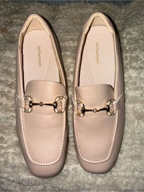 Women’s Blush Pink Leather Loafers with Gold Horsebit
